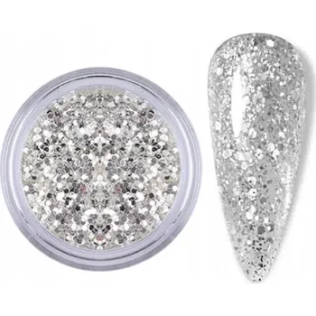 Stříbrný prach na nehty – efekt námrazy, třpytky, pixel