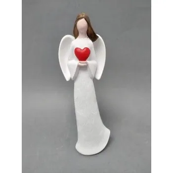 Vánoce Anděl bílý s červeným srdcem 21cm