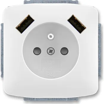 vypínač ABB Elektropraga Jablonec Zásuvka 1násobná s kolíkem a clonkami, s nabíjením 2x USB 5569A-A22357 B