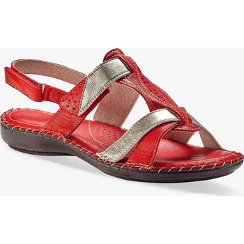 Dámské sandále Dvoubarevné kožené sandály červená/zlatá 40