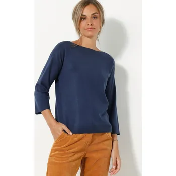 Dámský svetr Pulovr s lodičkovým výstřihem a 7/8 rukávy nám. modrá 34/36