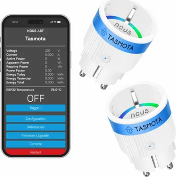 Elektrická zásuvka NOUS A8T, Tasmota Smart Zásuvka, 10A, Schuko 2ks