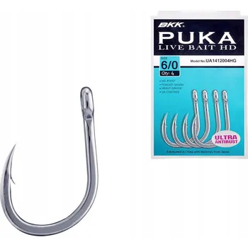 Rybářský háček Háčky s protihrotem BKK Puka Livebait HD, 4 ks