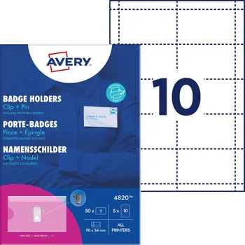 Samolepící etiketa Avery Zweckform 4820 Sada jmenovek 90x54 mm, 50 ks visaček + 50 ks jmenovek + online software pro tisk jmenovek + tisková šablona ke stažení zdarma