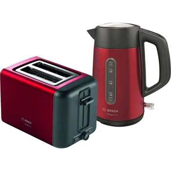 Set domácích spotřebičů Bosch sytě červená rychlov. konvice DesignLine +Bosch topinkovač červená DesignLine