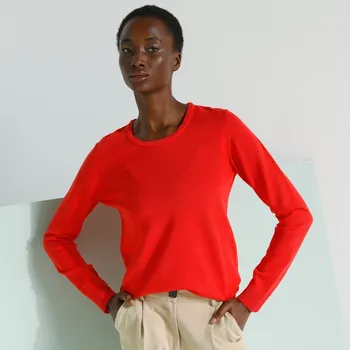 Dámský svetr Jednobarevný pulovr s kulatým výstřihem červená 34/36