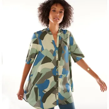 Tunika na knoflíčky s tuniským výstřihem a grafickým potiskem bronzová 38