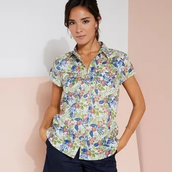 Dámská košile Košile s krátkými rukávy a potiskem květy bílá/zelená 40