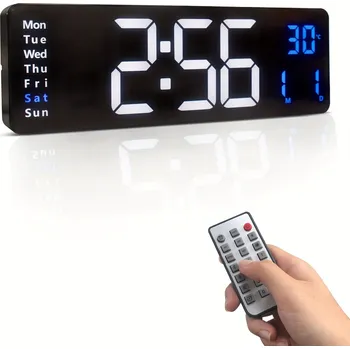 Hodiny LED digitální hodiny bílo modrý display 39x13,5cm s dálkovým ovlád