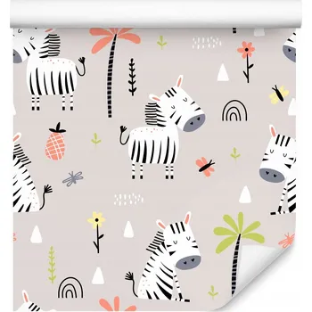 Fototapeta Dětská tapeta ZEBRA Ananas Palmy Květiny Příroda