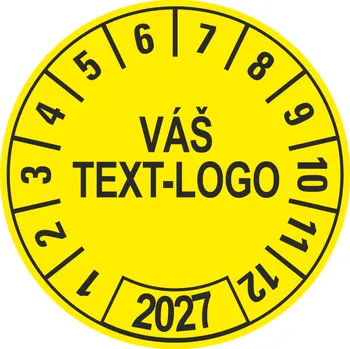 Speciální papír Kontrolní štítek 2027 – Váš text/logo žlutý samolepící PVC fólie arch 10 ks - 40 mm