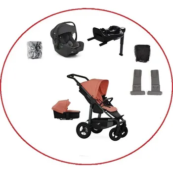 Kočárek Akční set TFK Mono4 combi pushchair + stroller seat - air wheel unit Salmon+ autosedačka + isofix base 360°