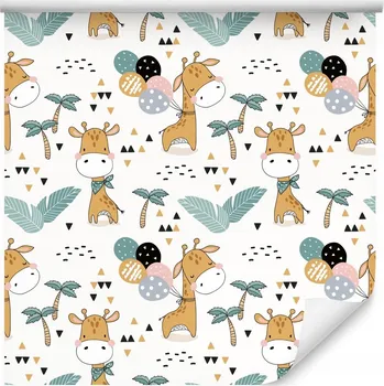 Fototapeta Tapeta do dětského pokoje BALÓNKY žirafy palmy