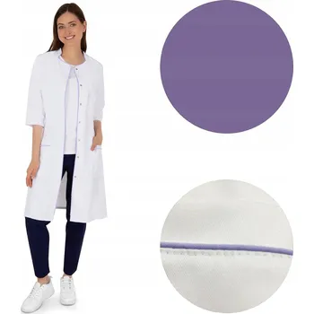 Kuchyňská zástěra Zástěra lékařský bílý s FIALOVÝM lemováním krátký rukáv L