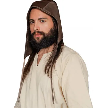 Karnevalový doplněk House of Warfare Středověká semišová kukla Rolník s vázáním, hnědá - Outlet