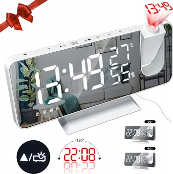 Budík Digitální budík Hodiny s projektorem Zrcadlo LED Bílý