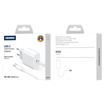 Jellico síťová nabíječka AK180 PD 20W USB-C+ kabel USB-C / USB-C bílá