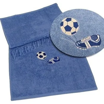 Osuška s výšivkou fotbalové kopačky a míče 70x140 král.modř