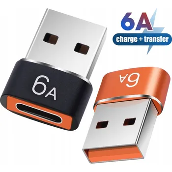 Datový kabel OTG Adaptér USB 3.0 USB-C na USB-A, oranžový, 6A, kovový