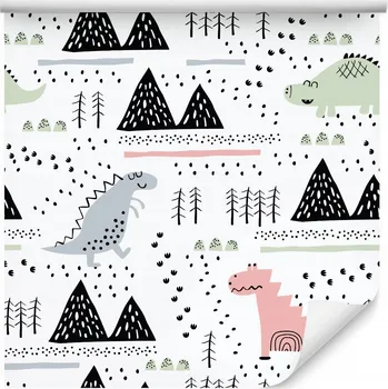 Fototapeta Dětská tapeta dinosauři les hory stromy příroda