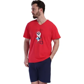 Pánské pyžamo Červené i modré pyžamo pro muže s kraťasy s Pandou - Pojďme na to! 1P1667 červená m