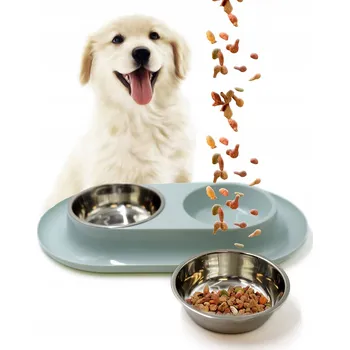 Miska pro psa Dvojitá kovová miska s podstavcem 0,25l modrá