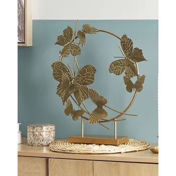 Bytová dekorace Dekorativní ozdoba zlatá kovová 48 cm na podstavci s motýli dekorativní doplňky Beliani