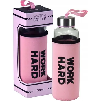 Láhev SKLENĚNÁ LÁHEV NA VODU LAHEV NA PITÍ NA TRÉNINK PROTISKLUZOVÝ OBAL 400 ml