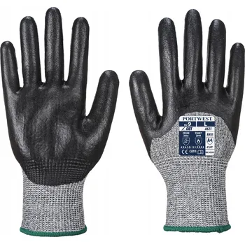 Pracovní rukavice PORTWEST Rukavice A621, 3/4 nitrilová pěna, proti pořezu POR-A621BKRS S Černá