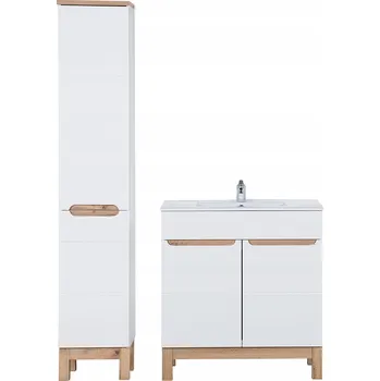 Koupelnový nábytek Sada Koupelnová Skříňka Umyvadlo Stojící Skříňka 80CM Bílá Alpská Lesklá