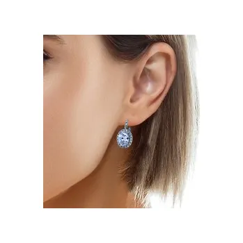 Náušnice Oválné stříbrné visací náušnice osazené zirkony