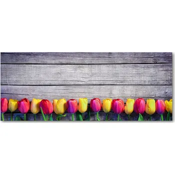 Obraz Panel z tvrzeného skla Tulipány na dřevě XXL
