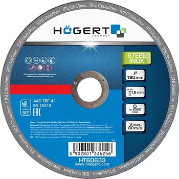 Řezný kotouč Řezný kotouč na nerezovou ocel Hogert HT6D633 180x22,2 mm