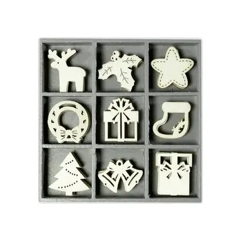 Vánoční dekorace Dřevěné ozdoby v boxu 45ks - vánoce - 9 motivů po 5 ks, rozměr motivu: 3x3cm. (cs, Knorr prandell)