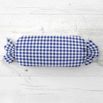 Dekorativní polštářek Polštář válec bonbon Sandra SA-057 Modro-bílé kostičky 15x40 cm