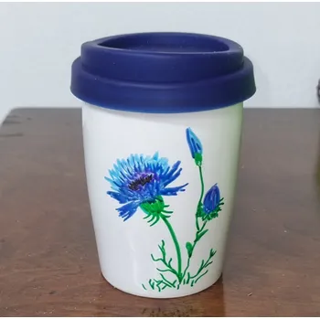 Termohrnek Nebe doma Cestovní hrnek - chrpa - ručně malovaný