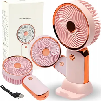 Vzduchotechnika Mini ventilátor stolní přenosný akumulátor USB růžovo-zlatý