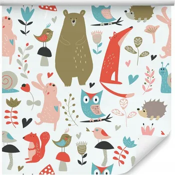 Fototapeta Tapeta pro děti zvířátka z lesa MEDVÍDCI lišky ptáci