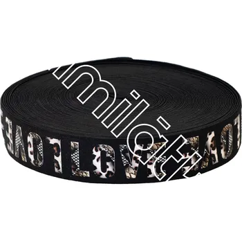 Textilie Pruženka černá LOVE leopard 4 cm