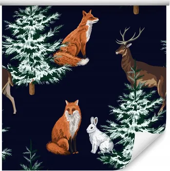 Fototapeta Dětská tapeta lišky JELENI zajíci stromy příroda