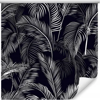 Fototapeta Tapeta do obýváku vzor černo-bílé palmové LISTY