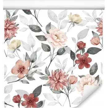 Fototapeta Tapeta v roli do obýváku Barevné KVĚTY Listy Příroda Rostliny Akvarely