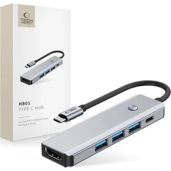 USB hub Tech-Protect | Tech-Protect HB01 HUB adaptér USB-C - 3x USB 3.0 / HDMI 4K / USB-C 100W, šedý