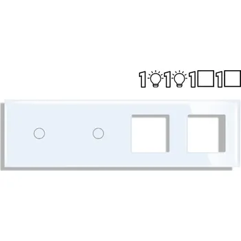Elektrická zásuvka SKLENĚNÝ PANEL PRO DOTYKOVÉ MODULY RÁMEČEK 2-POLE ČTYŘNÁSOBNÝ 1-POLE+1-POLE+2-ZÁSUVKA BÍLÝ