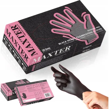 Vyšetřovací rukavice Nitrilové rukavice bez pudru MAXTER 100 ks velikost S černé