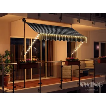 Markýza BALKÓNOVÁ/TERASOVÁ ZASTÍNĚNÍ MARKÝZA S LED OSVĚTLENÍM, UPEVNĚNÍ NA SVORKY, 200 cm, ANTRACIT/KRÉMOVÁ