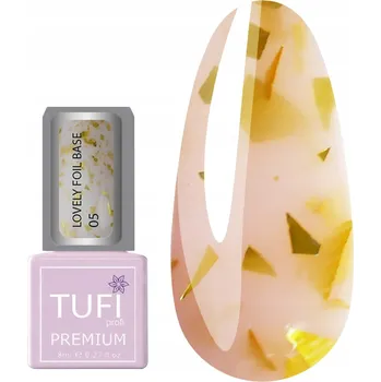 Lak na nehty TUFI profi Lovely Foil Base 05 Hybridní báze Růžová se zlatými částečkami 8 ml