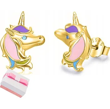 Náušnice ZLATÉ NÁUŠNICE 925 JEDNOROŽCI PRO DÍVKU