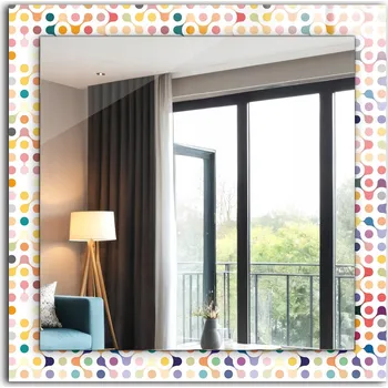 Zrcadlo Moderní čtvercové zrcadlo s potiskem Barevný geometrický vzor 60x60