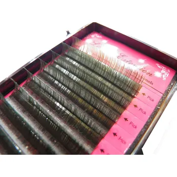 Umělé řasy Dvoubarevné řasy černé – zeleň ombre hedvábné, délka 13 / C 0,15, 12 proužků